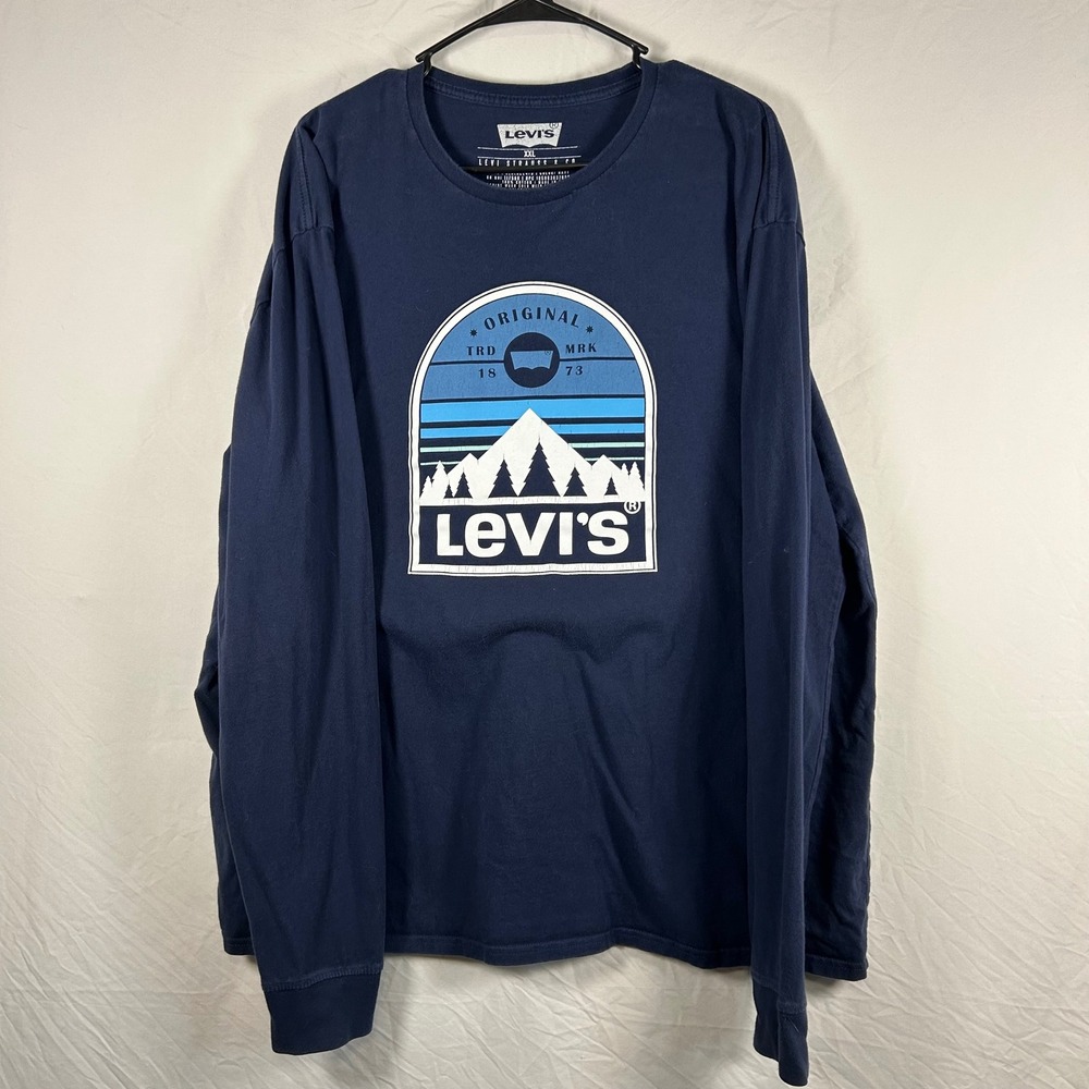 Levi's Long Sleeve T-Shirt Mens XXL Navy Blue Good Mountain Graphic Cotton Tee‎